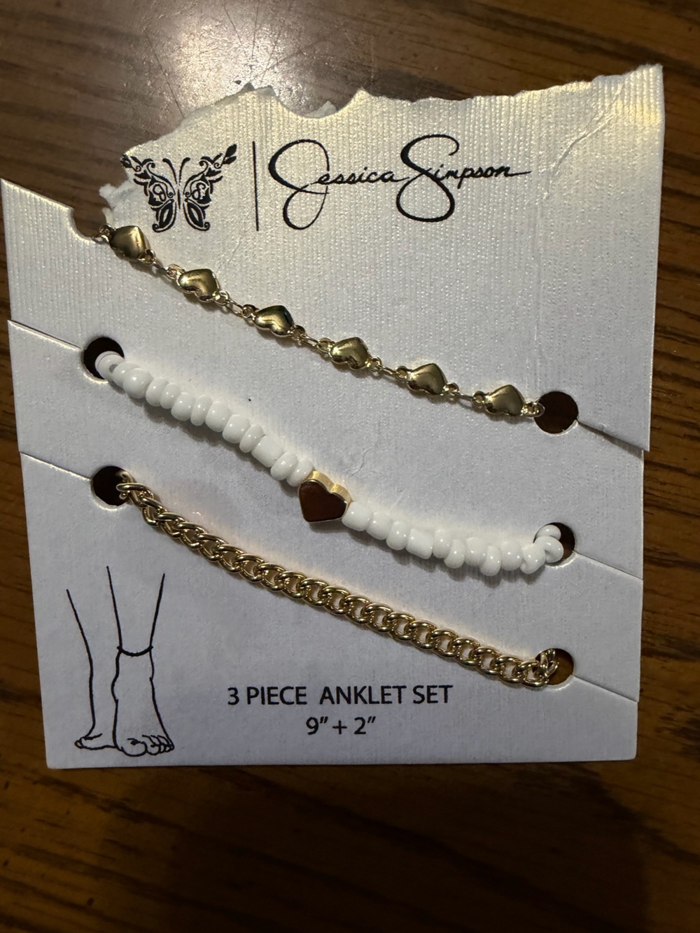 Jessica Simpson White and Gold 3-Piece Anklet Set